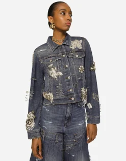 Denim jacket with rhinestone details