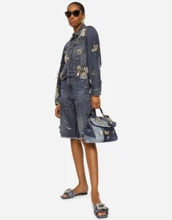 Denim jacket with rhinestone details