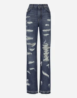 Denim jeans with rips