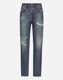 Denim jeans with rips