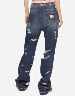 Denim jeans with rips