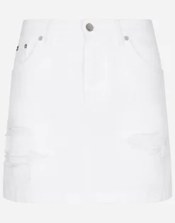 Denim mini skirt with rips