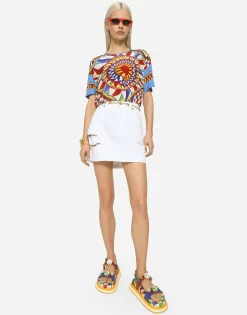 Denim mini skirt with rips