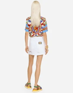 Denim mini skirt with rips