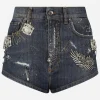 Denim shorts with rhinestone details