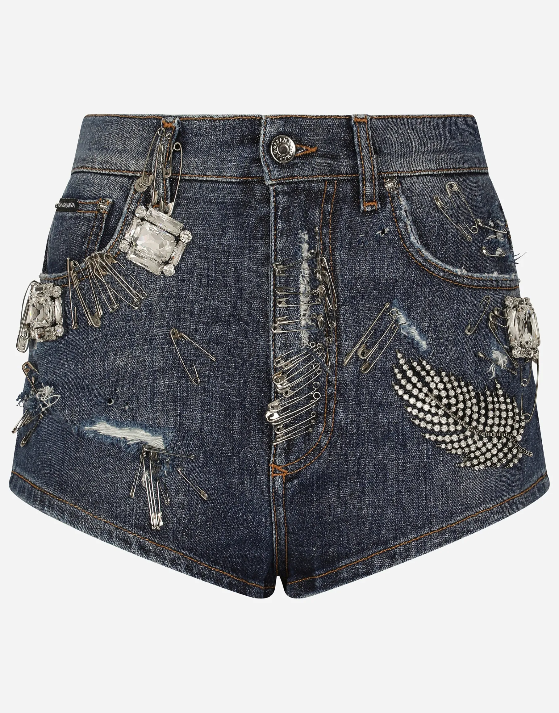 Denim shorts with rhinestone details