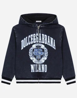 Denim-look jersey hoodie with Dolce&Gabbana logo