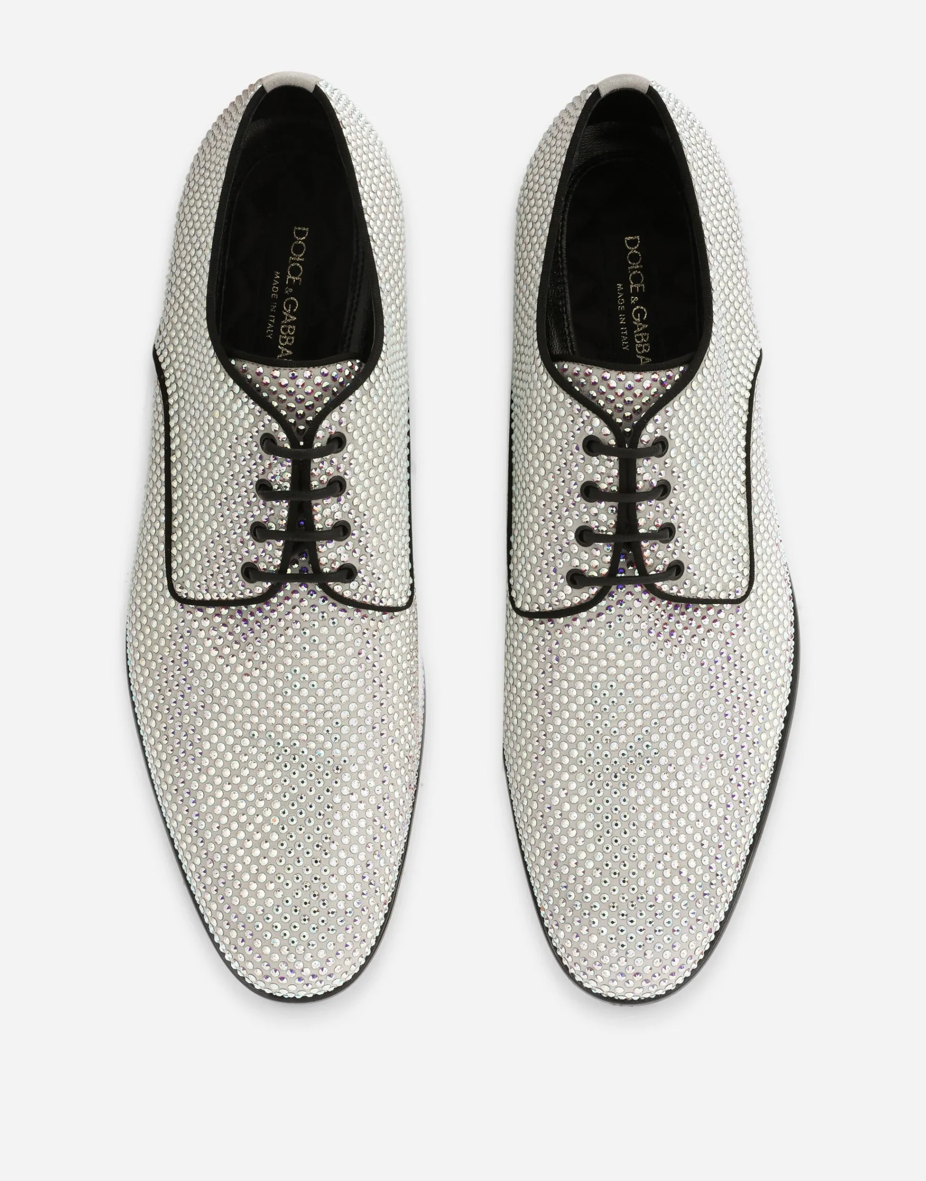 Derby shoes with fusible rhinestones