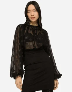 Devoré satin blouse with all-over DG logo