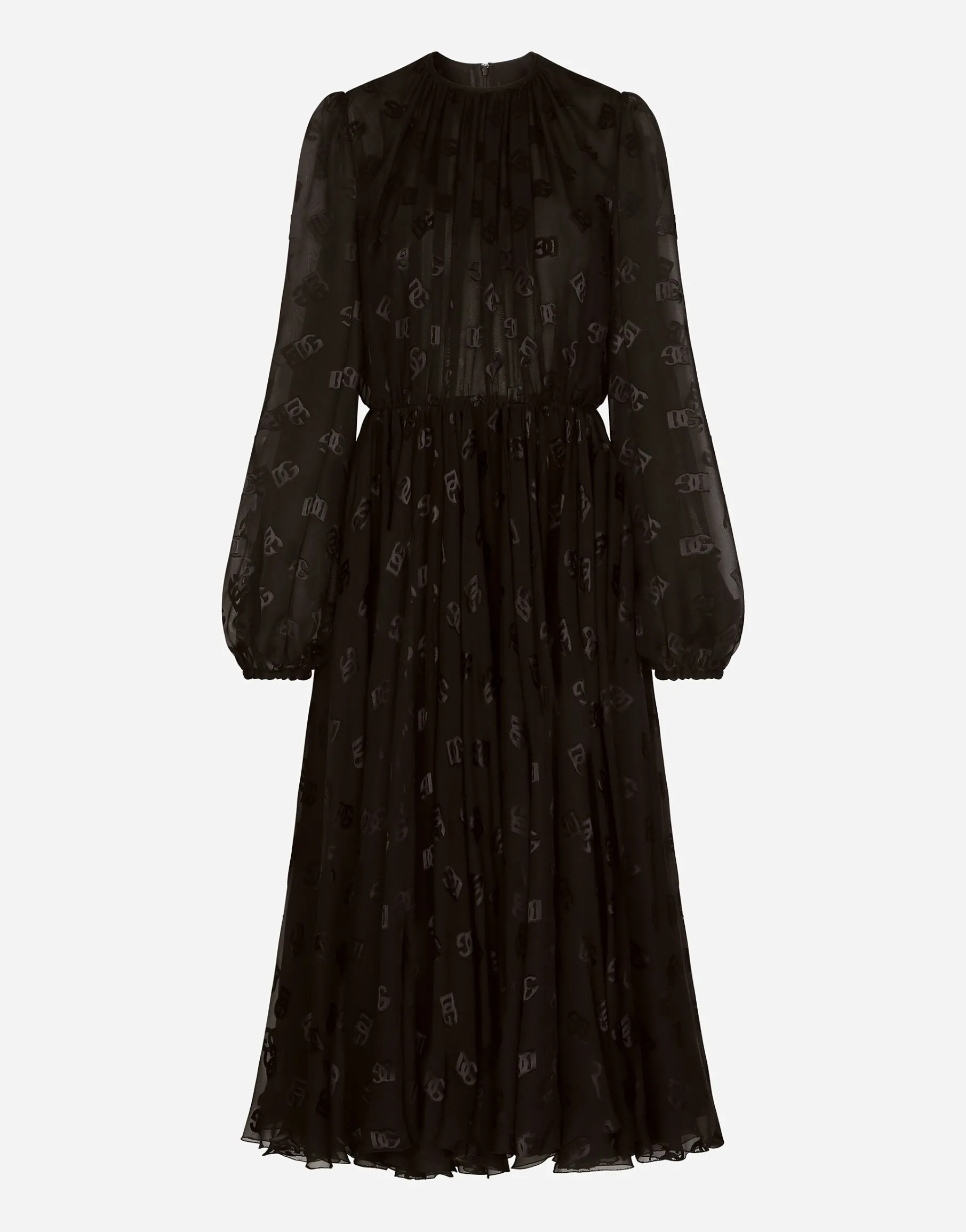 Devoré satin dress with all-over DG logo