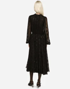 Devoré satin dress with all-over DG logo