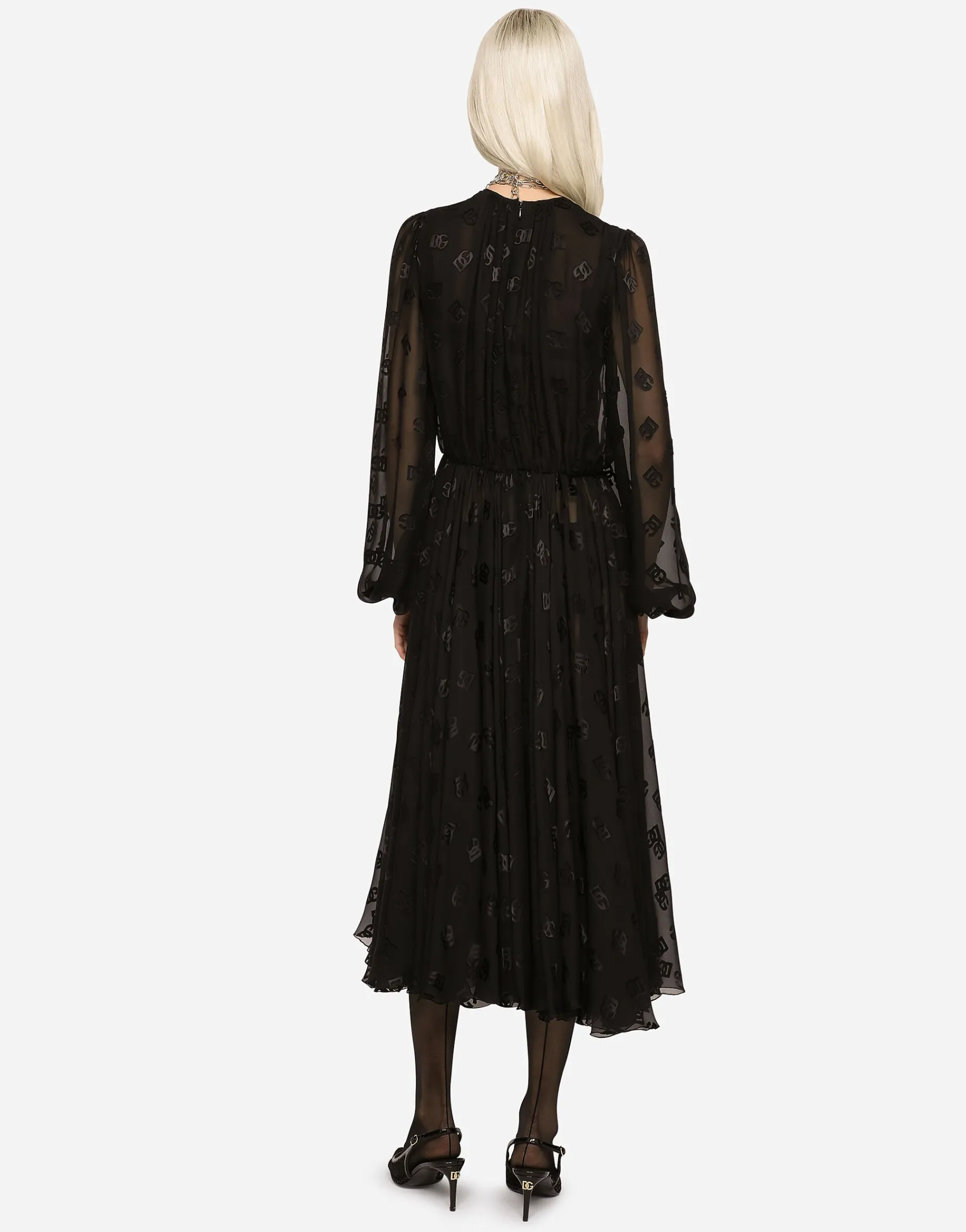 Devoré satin dress with all-over DG logo