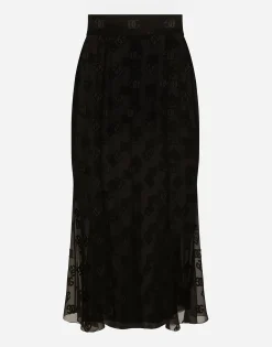 Devoré satin skirt with all-over DG logo