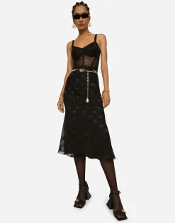 Devoré satin skirt with all-over DG logo