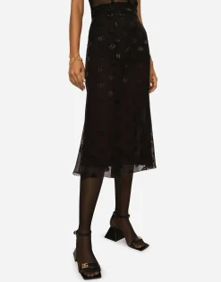 Devoré satin skirt with all-over DG logo