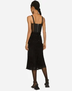 Devoré satin skirt with all-over DG logo