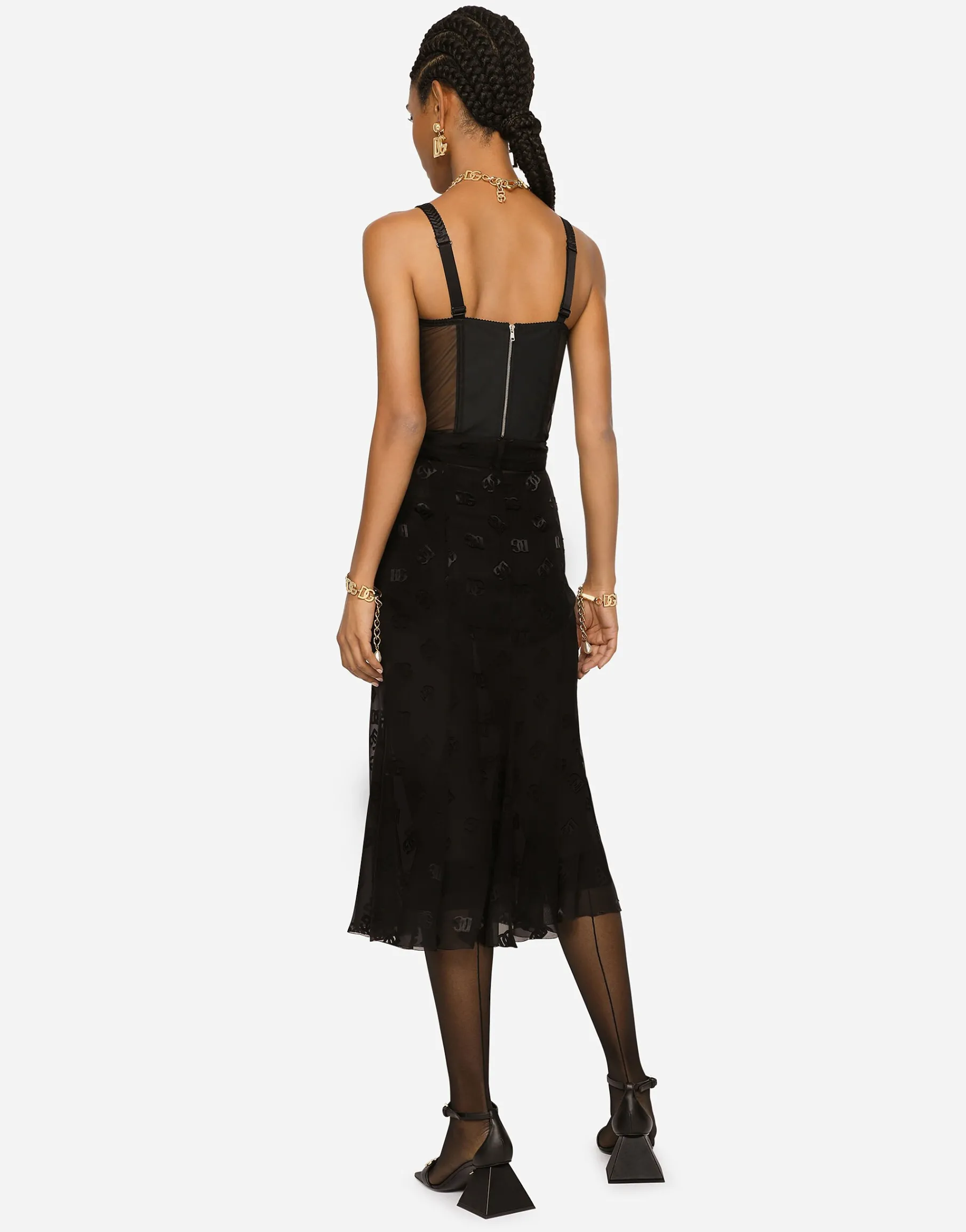 Devoré satin skirt with all-over DG logo