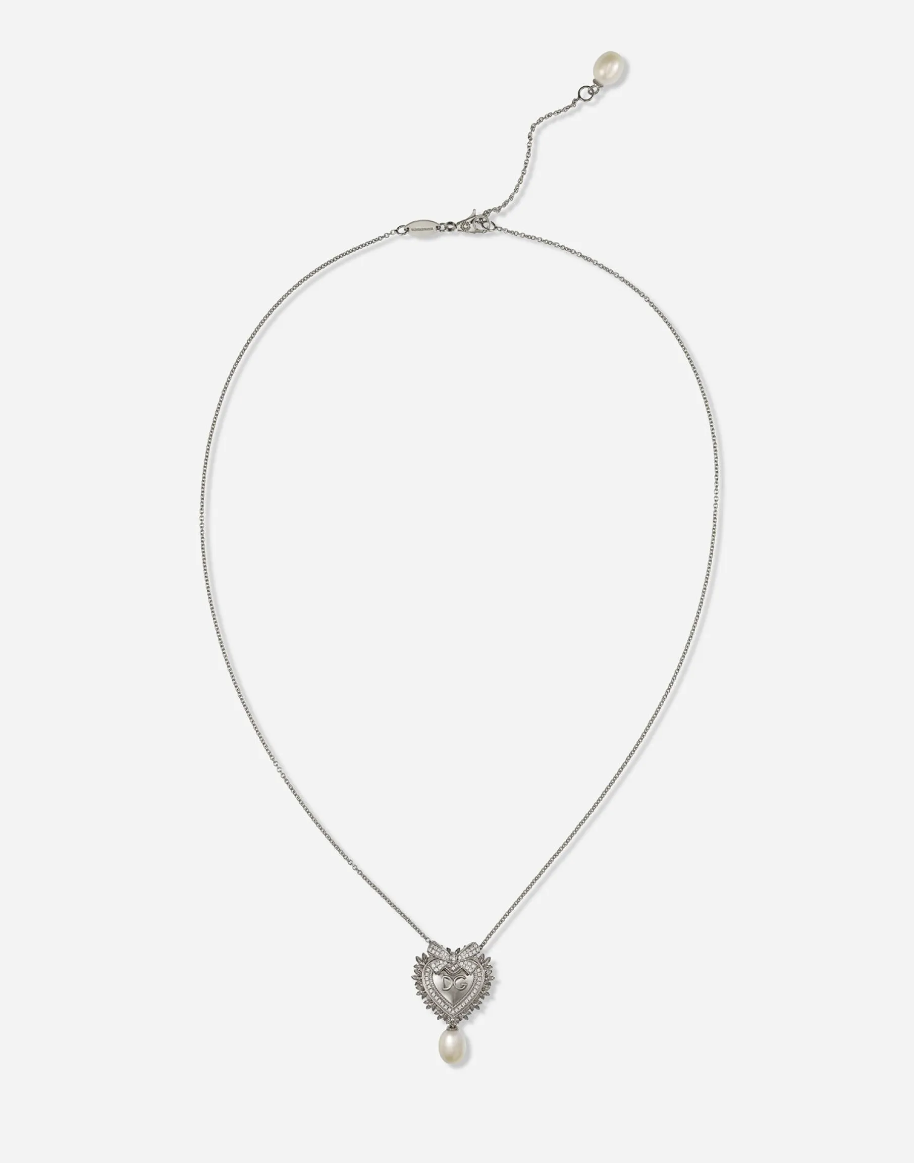 Devotion necklace in white gold with diamonds and pearls