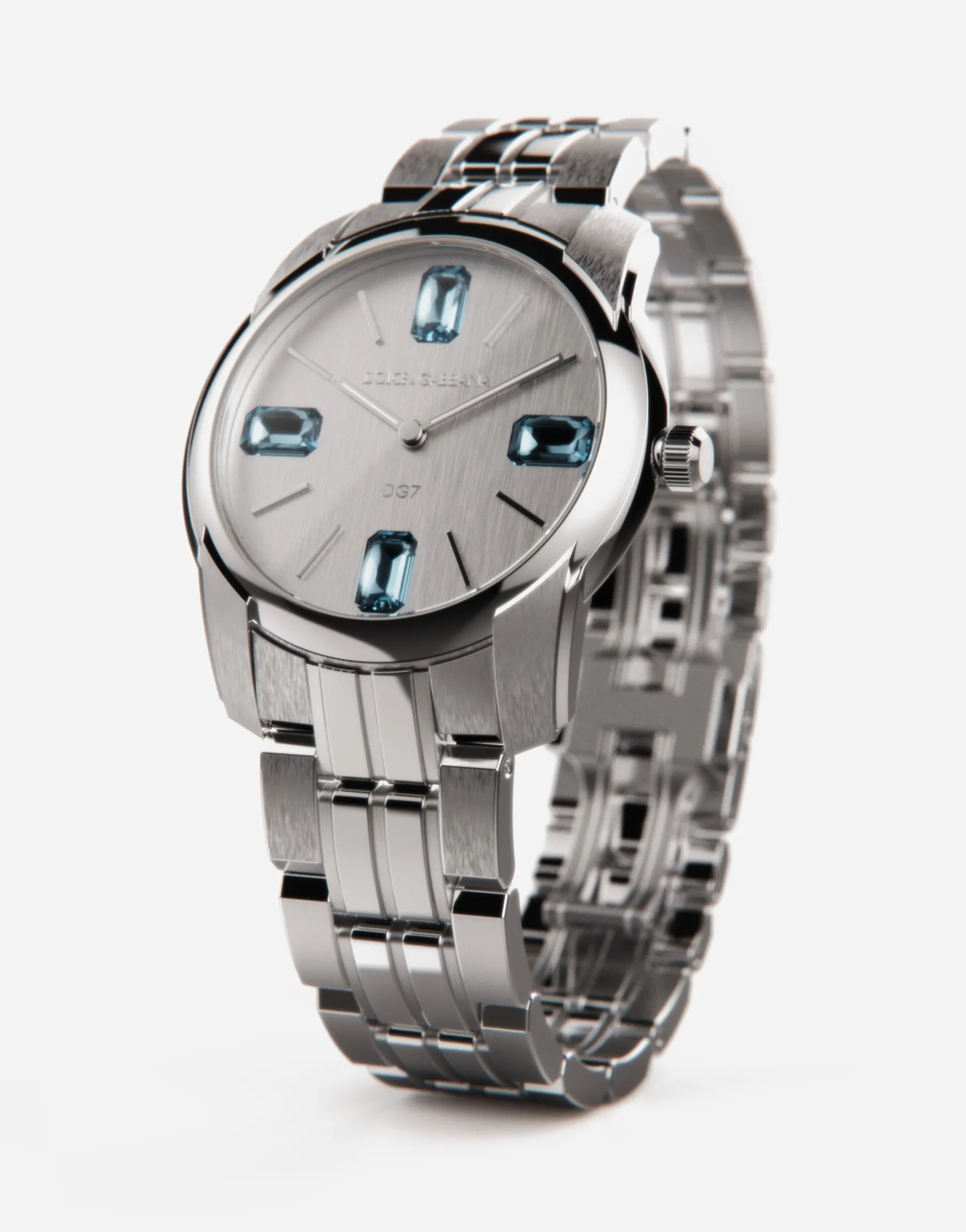 DG7Gems steel watch with light blue topazes