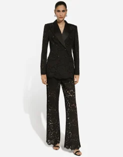 Double-breasted branded floral cordonetto lace Turlington-fit jacket