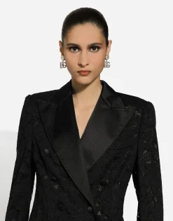Double-breasted branded floral cordonetto lace Turlington-fit jacket
