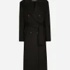 Double-breasted cashmere baize coat with belt