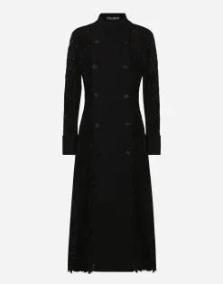 Double-breasted cordonetto lace and wool crêpe coat