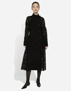 Double-breasted cordonetto lace and wool crêpe coat