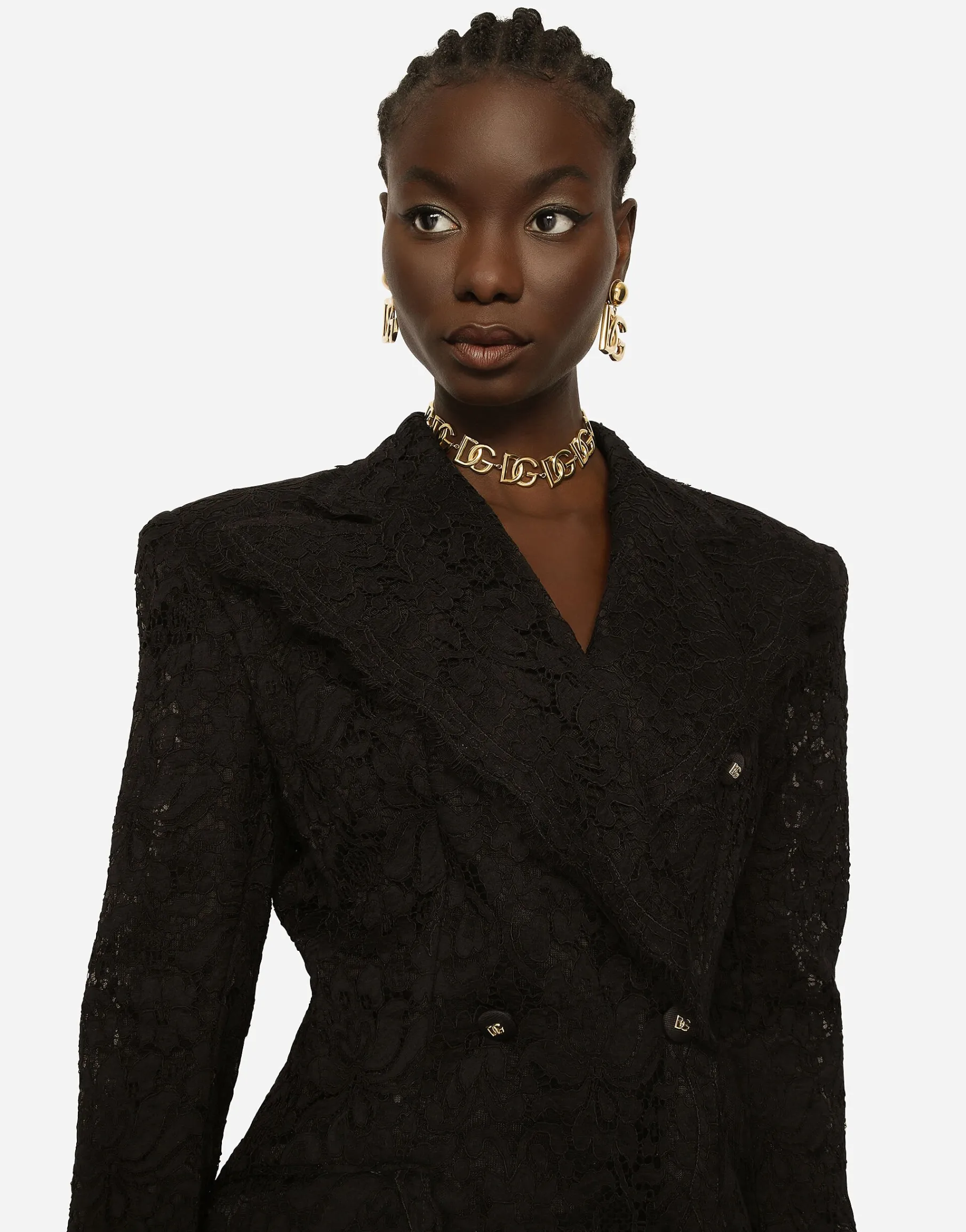 Double-breasted cordonetto lace jacket