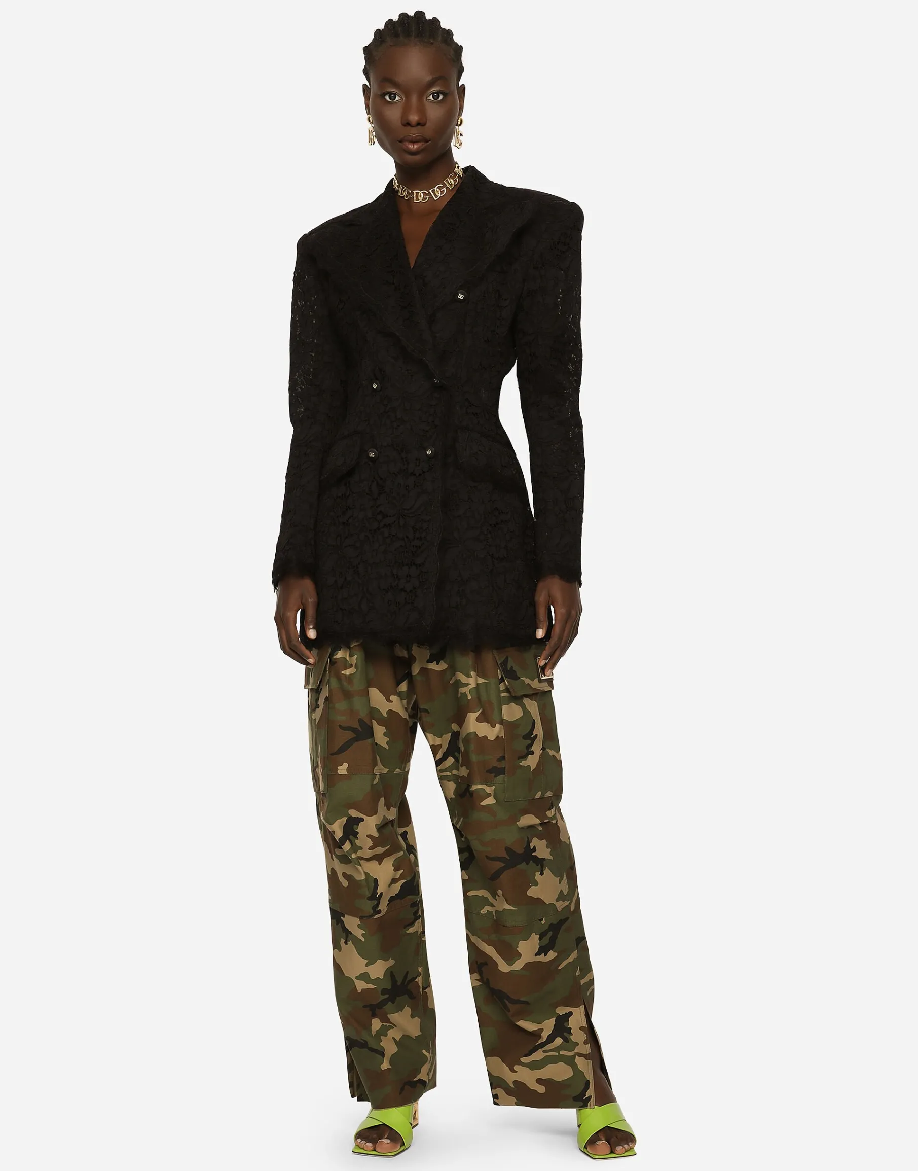 Double-breasted cordonetto lace jacket