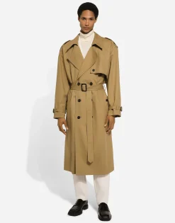 Double-breasted cotton trench coat