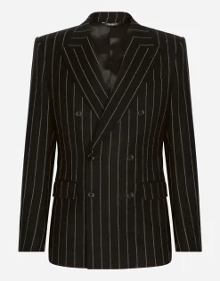 Double-breasted jacket in pinstripe stretch wool