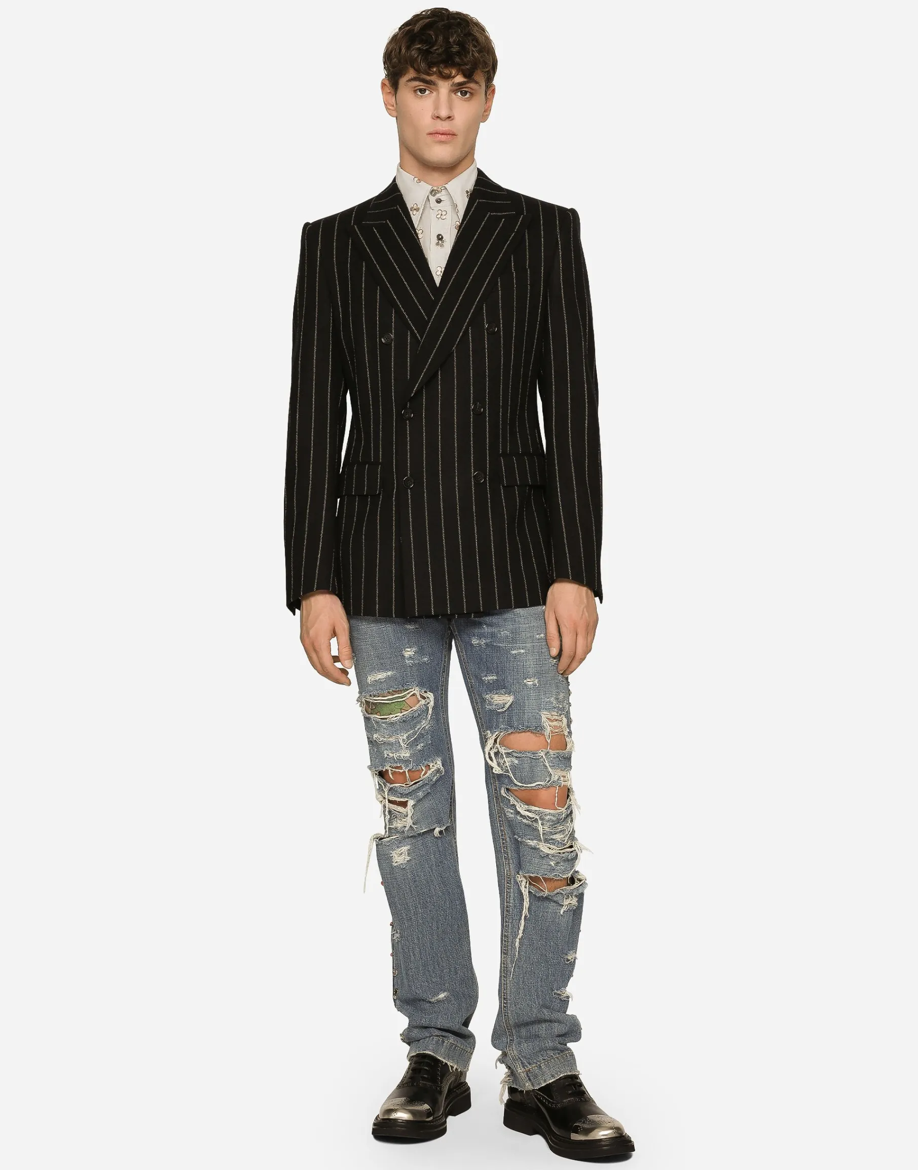 Double-breasted jacket in pinstripe stretch wool