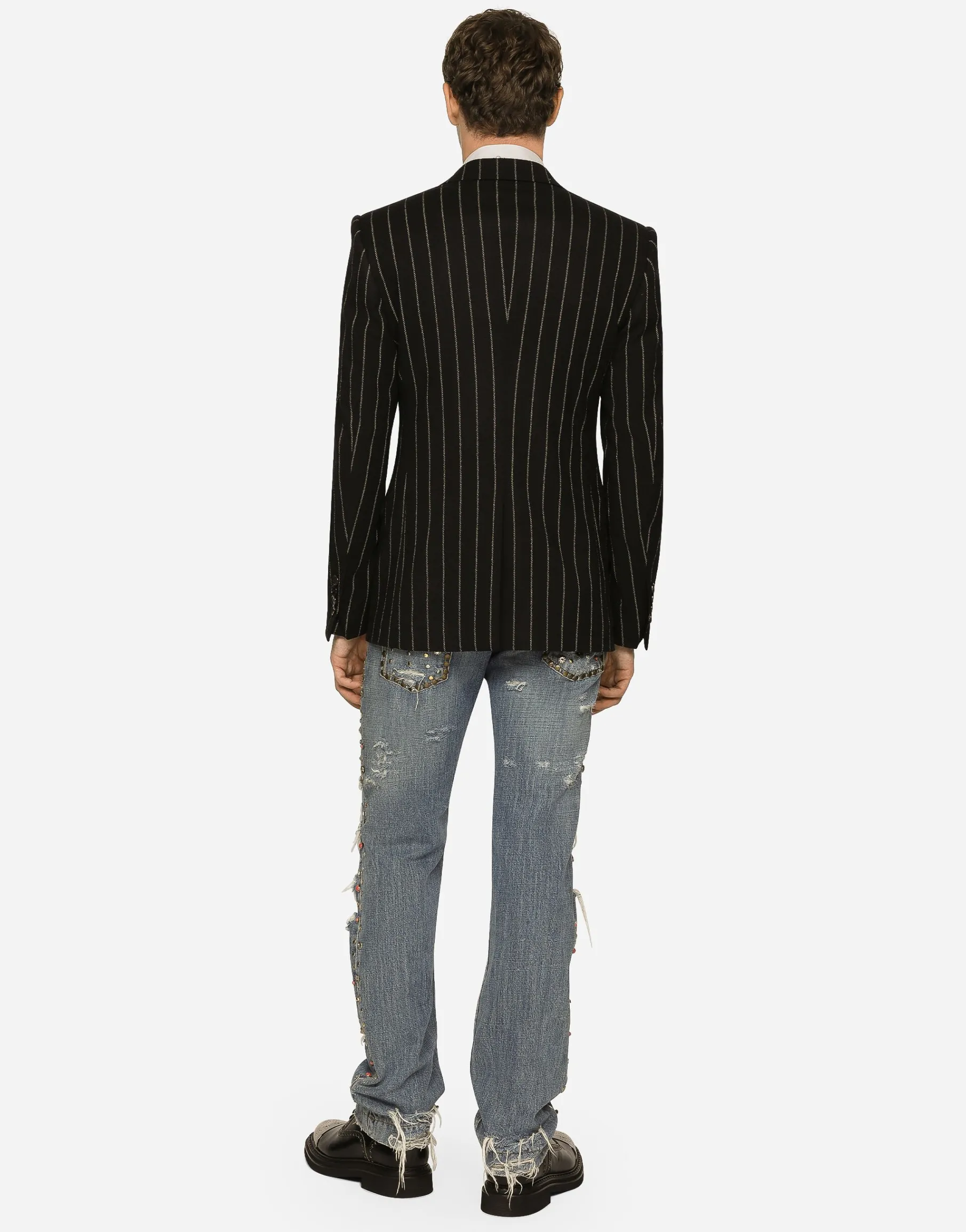 Double-breasted jacket in pinstripe stretch wool