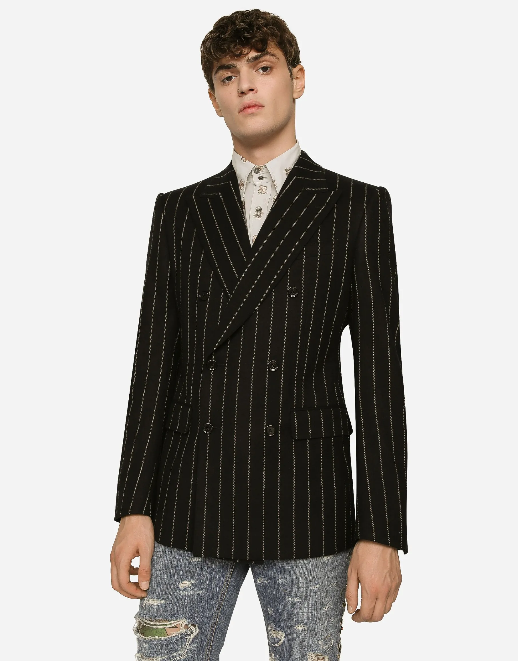 Double-breasted jacket in pinstripe stretch wool