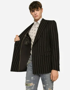 Double-breasted jacket in pinstripe stretch wool