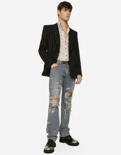 Double-breasted jacket in pinstripe stretch wool