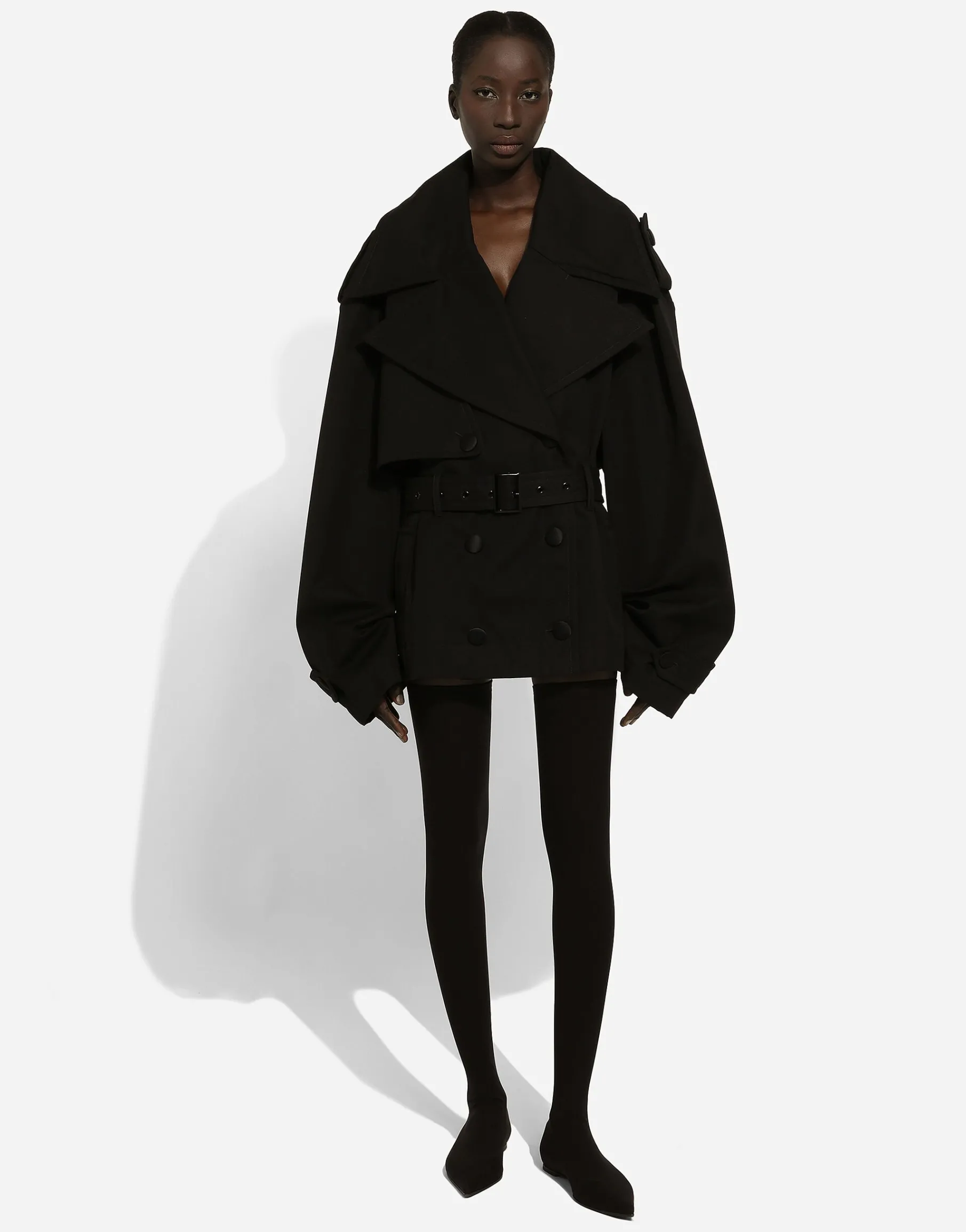 Double-breasted jacket with cotton belt