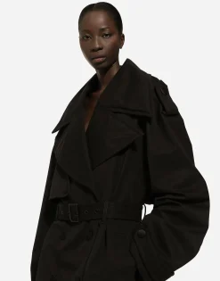 Double-breasted jacket with cotton belt