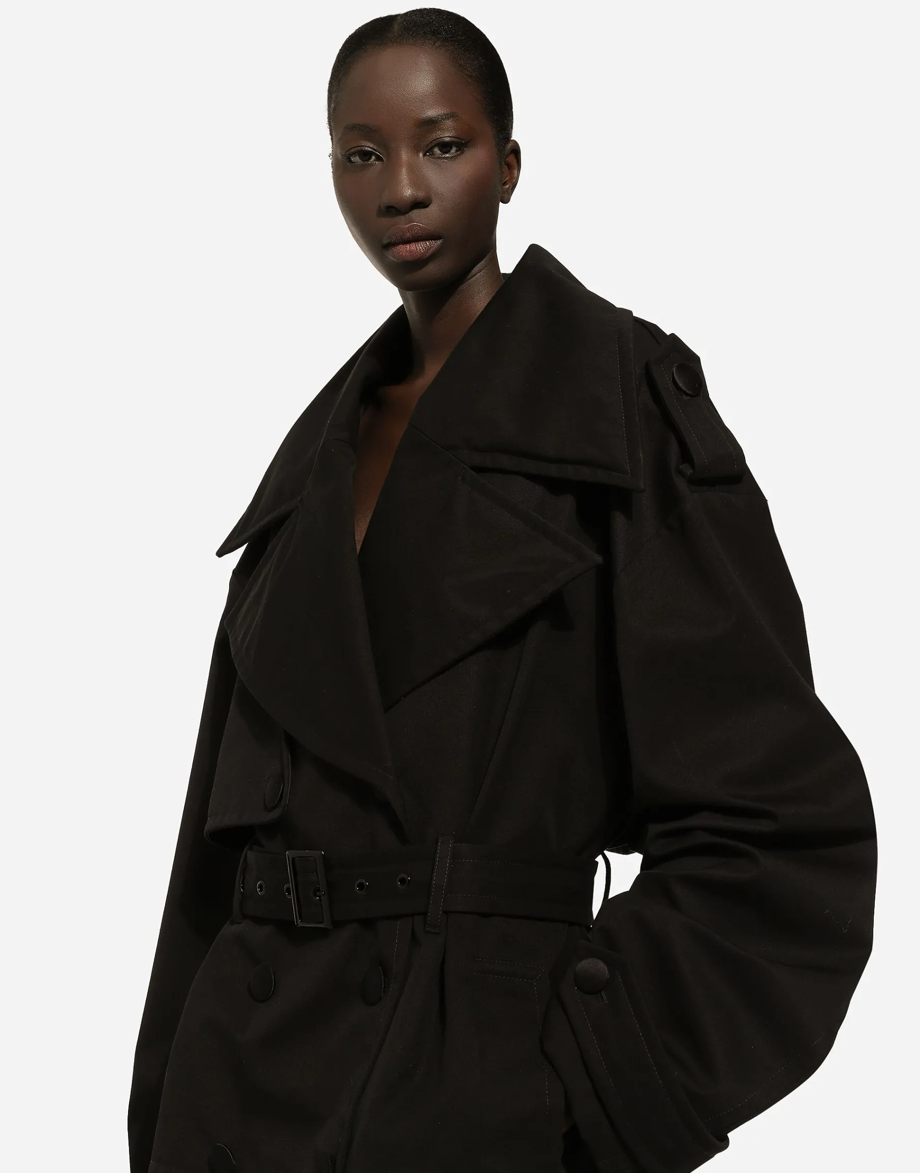 Double-breasted jacket with cotton belt