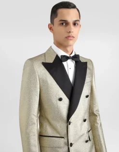Double-breasted lamé jacquard tuxedo jacket