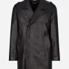 Double-breasted leather pea coat
