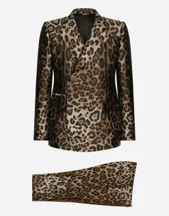 Double-breasted leopard-design jacquard Sicilia-fit suit