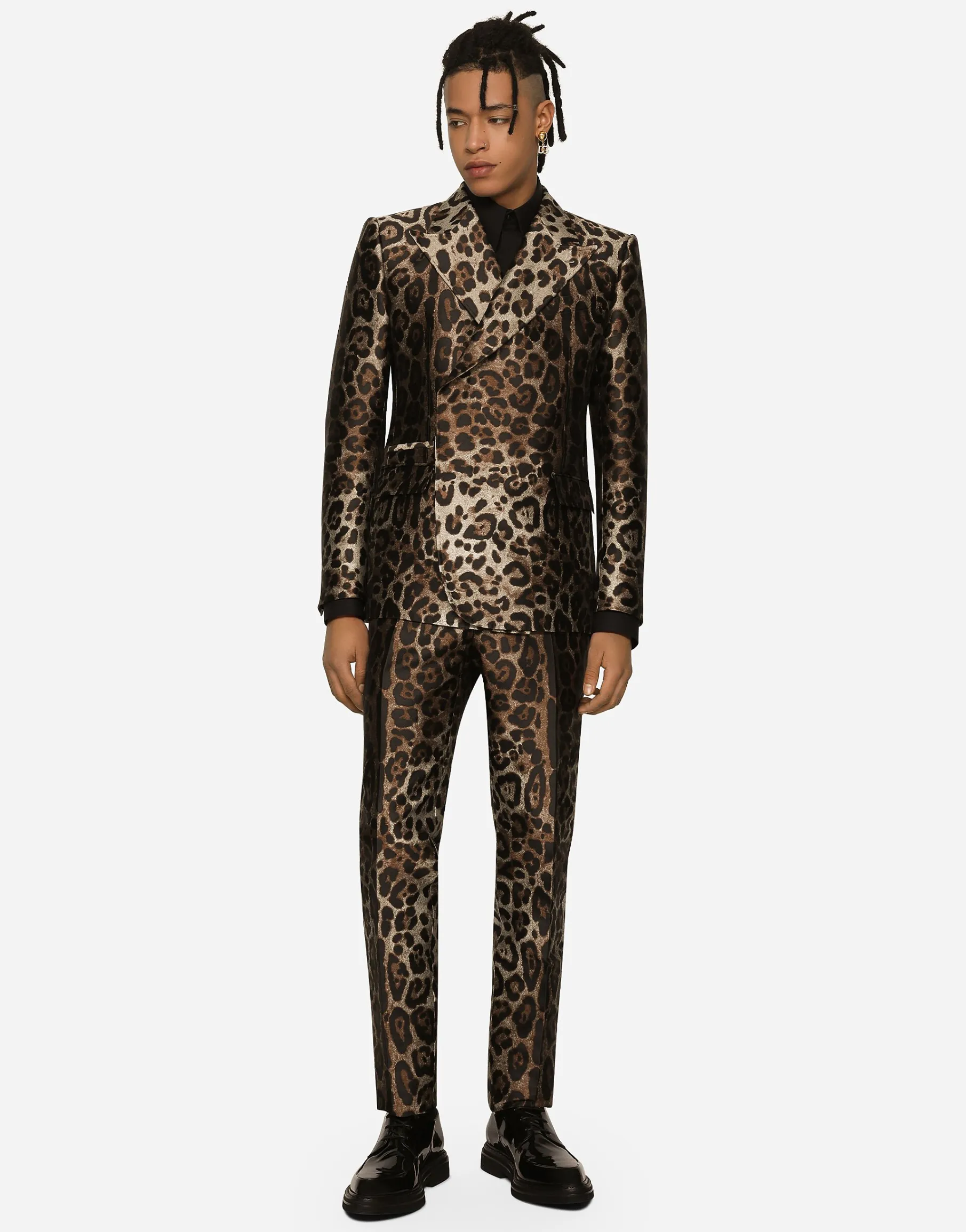 Double-breasted leopard-design jacquard Sicilia-fit suit