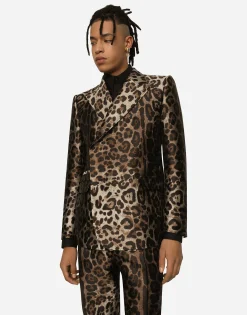 Double-breasted leopard-design jacquard Sicilia-fit suit