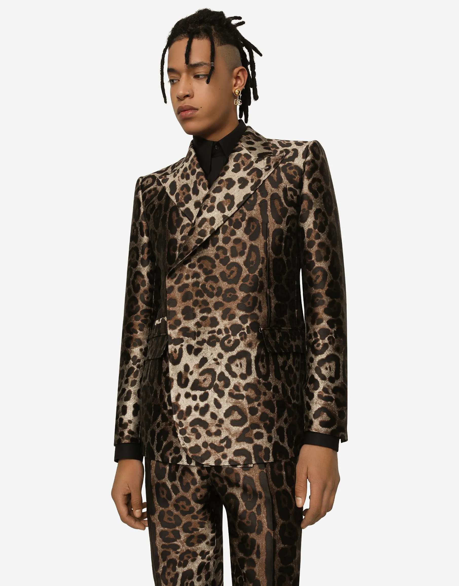 Double-breasted leopard-design jacquard Sicilia-fit suit