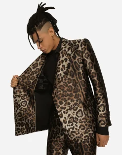 Double-breasted leopard-design jacquard Sicilia-fit suit