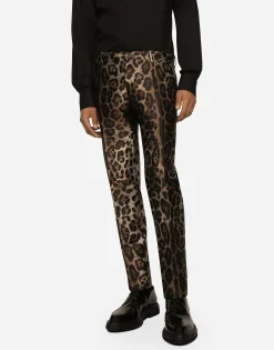 Double-breasted leopard-design jacquard Sicilia-fit suit