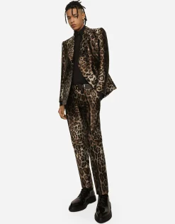 Double-breasted leopard-design jacquard Sicilia-fit suit