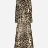 Double-breasted leopard-print goatskin coat with belt